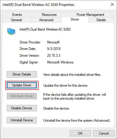 update device driver to fix the DNS server is not Responding error message