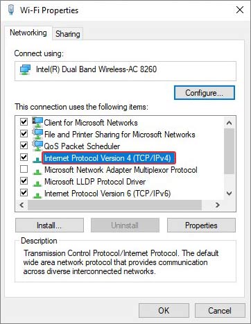 click on tcp/ipv4 to modify its settings