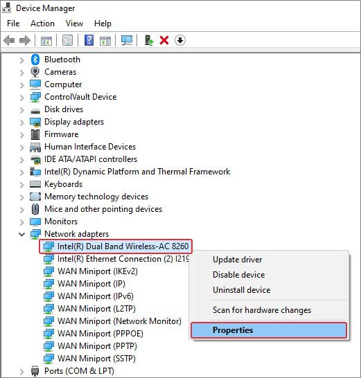 expand the devices and right click on the network adaptor to update its driver