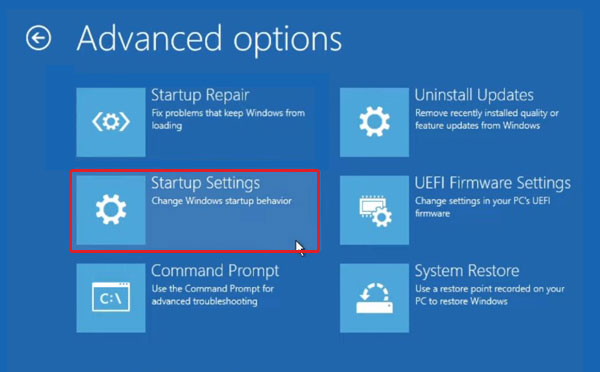 open startup settings to fix the issue causing the pc did not start correctly issue