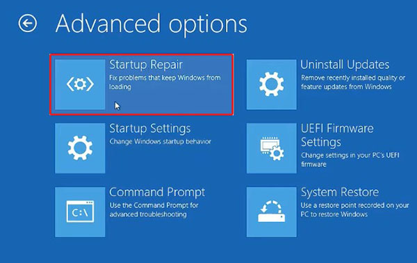 click on startup repair to troubleshoot the your pc did not start correctly error