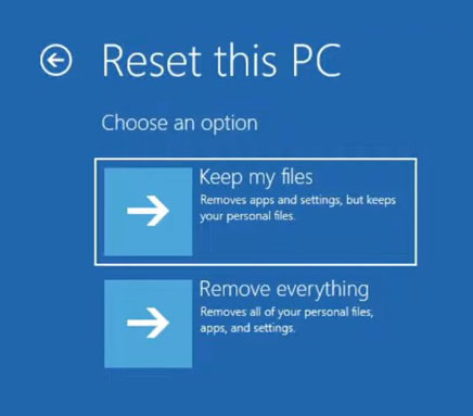 choose the option and proceed with resetting your pc