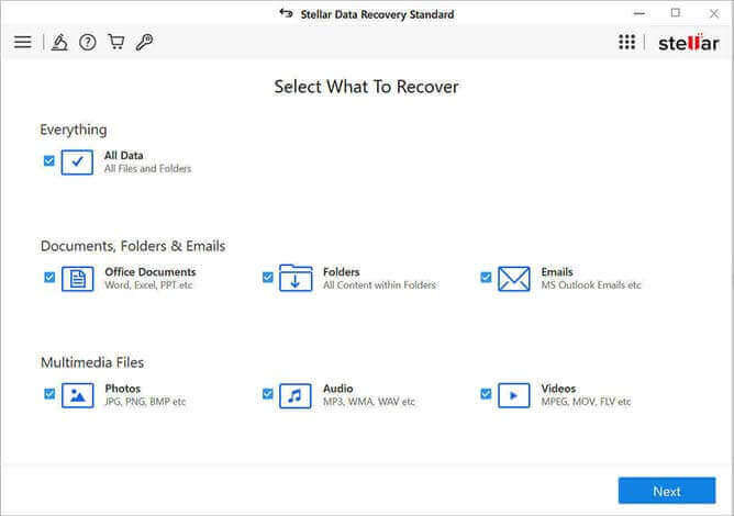 use stellar windows data recovery standard to recover your lost data