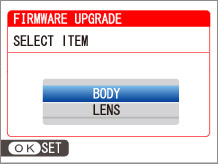 choose body or lens to Upgrade Fujifilm camera firmware