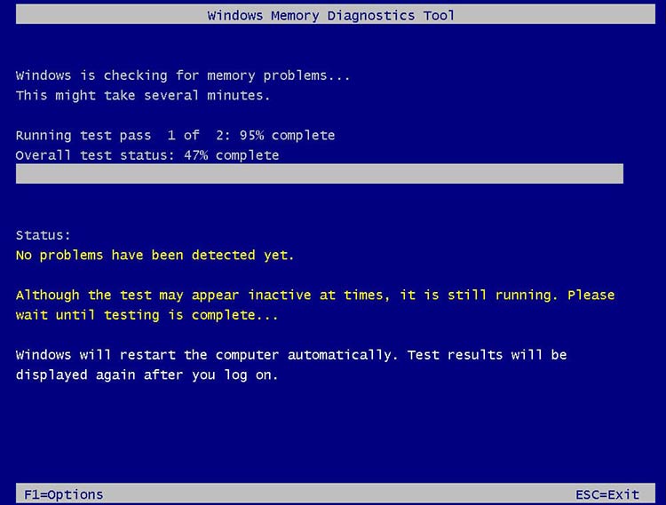 Windows memory diagnostic tool test