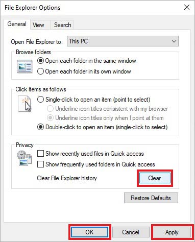 clear file explorer cache to fix the system call failed error