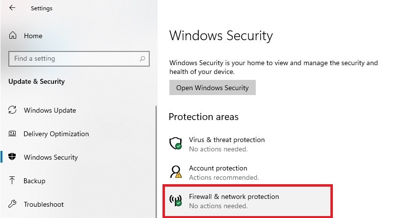 select Firewall and network protection 2