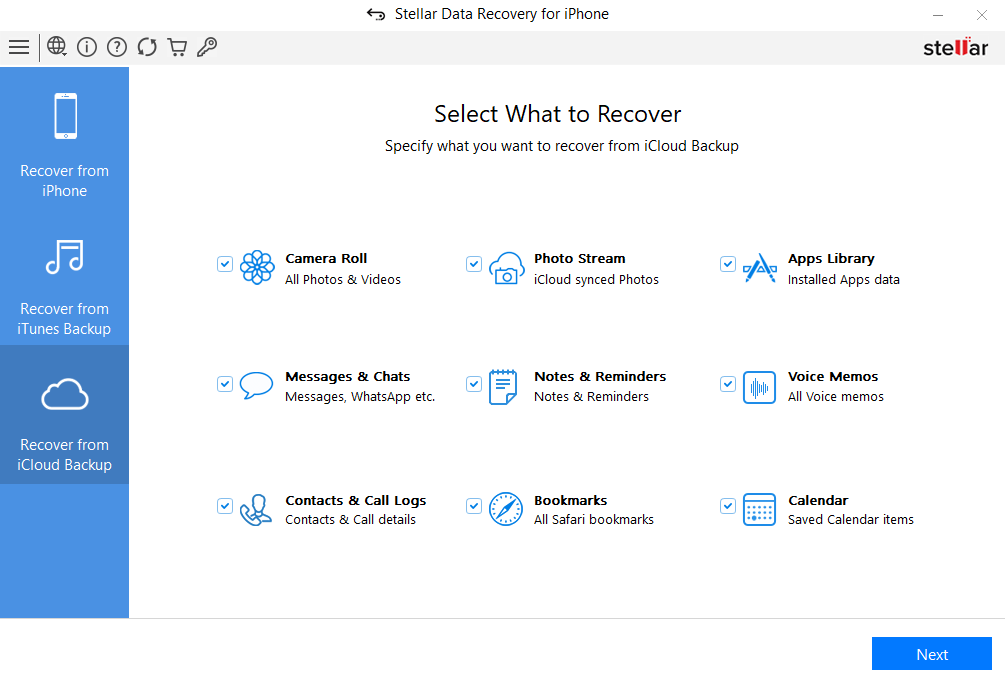 8 select restore icloud backup Stellar Data Recovery for iPhone
