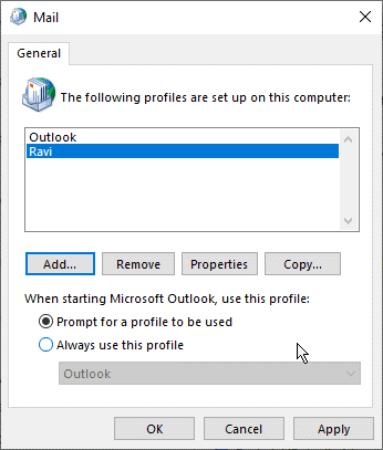 After the profile is created, select ‘Prompt for a profile to be used.’ 