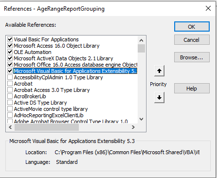 Checking and Selecting References in 'Available References' Dialog Box.

