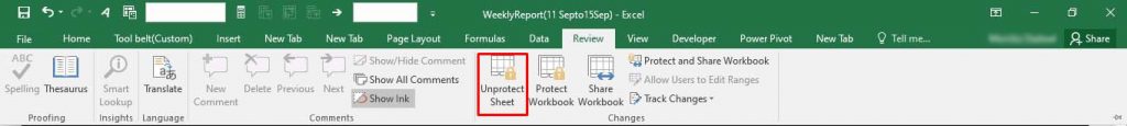 Excel file: Navigating to Group section, resolving 'disabled Excel filter' issue with worksheet protection, unprotecting sheet from Review tab for filter activation.