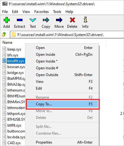 copy the bindflt.sys file to a new loaction