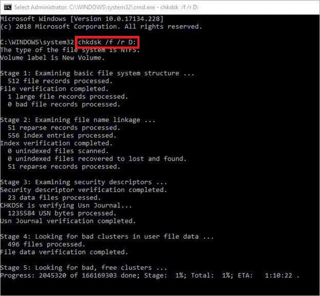 execute chkdsk command in cmd