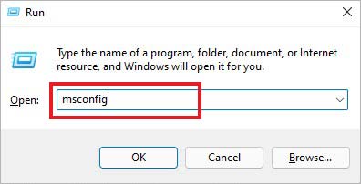 type msconfig in Run dialog box