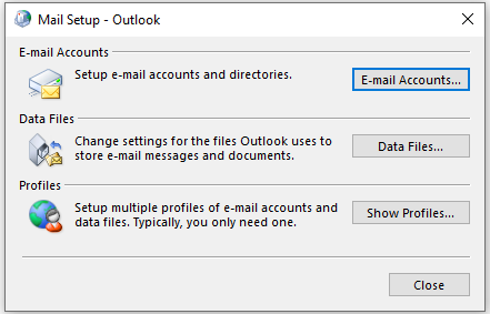New Outlook Profile Window in Microsoft
