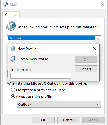 New Profile Outlook Window in Microsoft