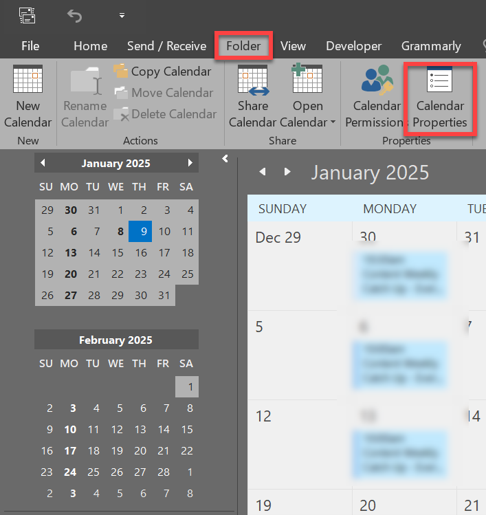 Accessing Calendar Properties in Outlook 