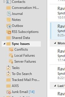 check the Sync Issues folder in the Outlook