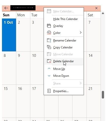 select Delete Calendar option 