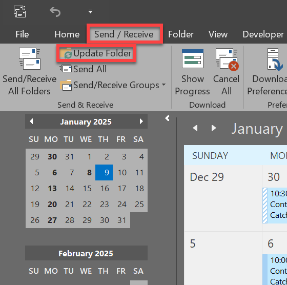 Update Outlook Calendar Manually 