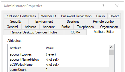 change the AdminCount property of the user in the Attribute Editor