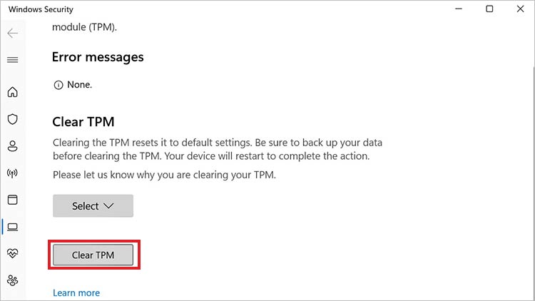 clear the tpm to fix the your pin is not available error message