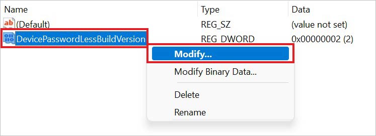 modify the associated registry key