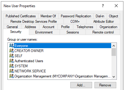 open the user properties and click on the Security