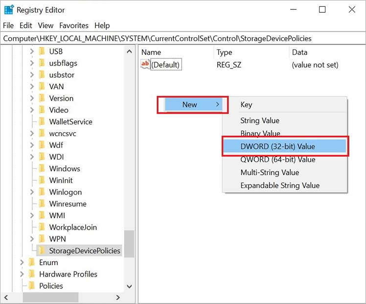 Disable write protection in sd card using registry editor 1