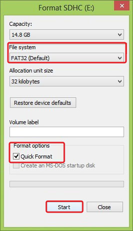 Format sd card in windows