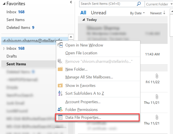 Data File Properties in mailbox