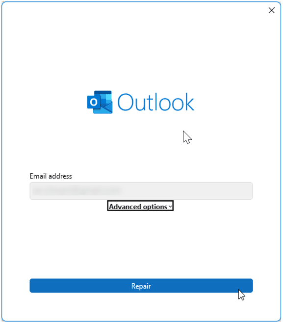 Outlook profile repair page