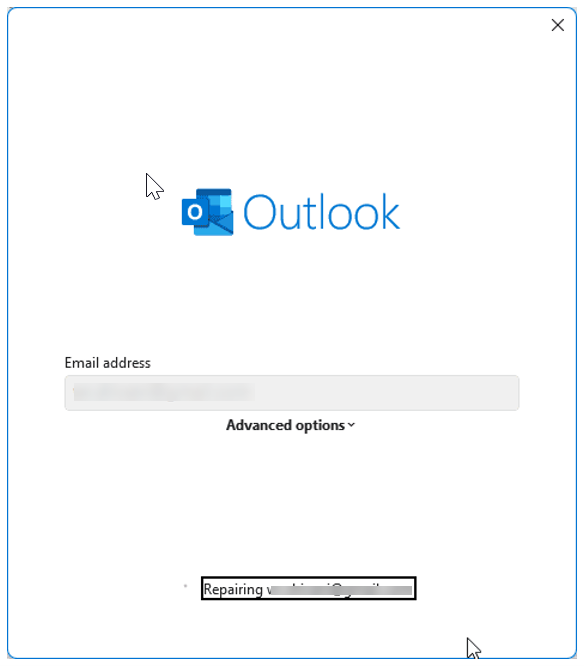 Repairing of Outlook profile in progress