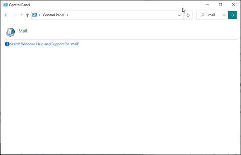 Searching for Mail tab in Control Panel