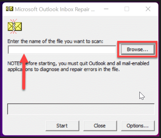 Browsing Outlook data file (PST) in the Inbox Repair Tool