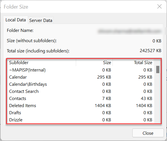 Listing Local data with Folder size