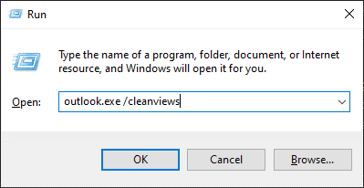 Using cleanviews command to reset Outlook views