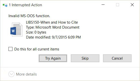 invalid ms dos function error on windows 