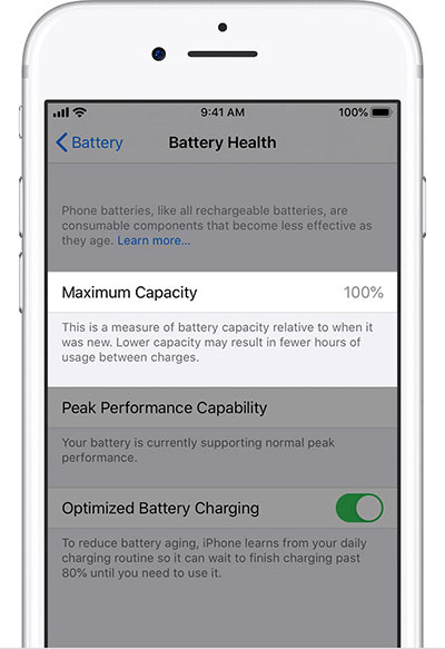 iphone settings battery health maximum capacity
