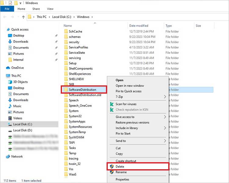 delete the software distribution folder to fix the windows module installer high disk usage