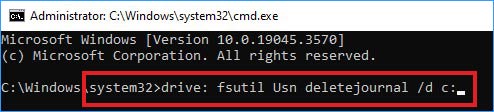 use the fsutil command in command prompt to fix the usn journal stuck error