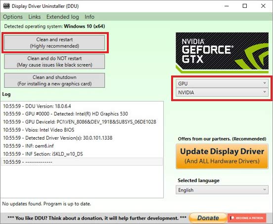 clean the drivers using ddu to fix the exception illegal error