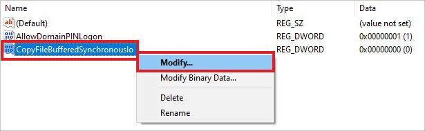 modify the newly created registry key