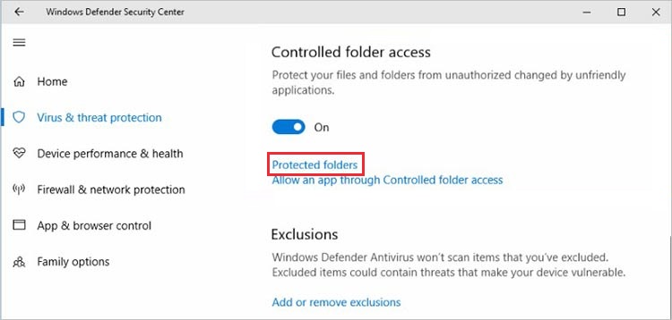 Click on protected folder list to remove your folder that keeps reverting to read only