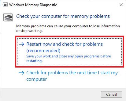 start the windows memory diagnostic tool to fix the windows module installer worker high usage issue
