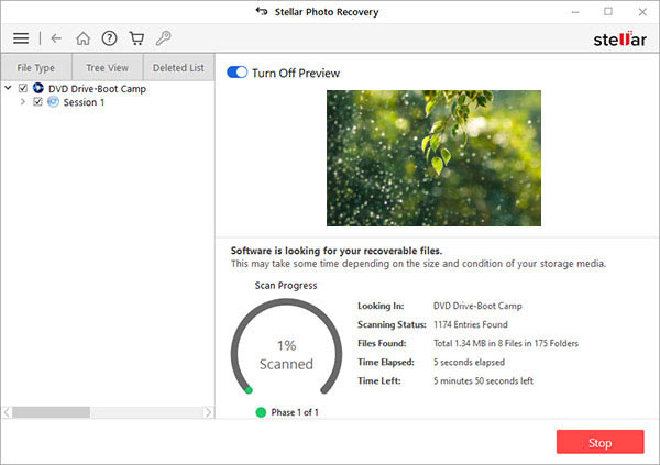 Stellar Photo Recovery - scan progress