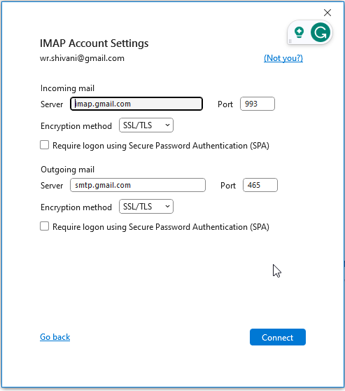 IMAP Account Setting in Outlook