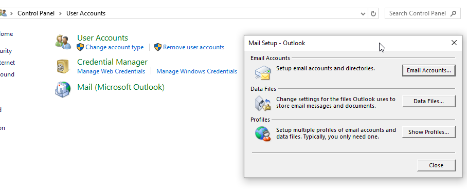 User Account Setting in Control Panel