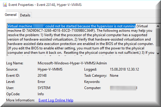 Virtual machine xxx could not be started because the hypervisor is not running