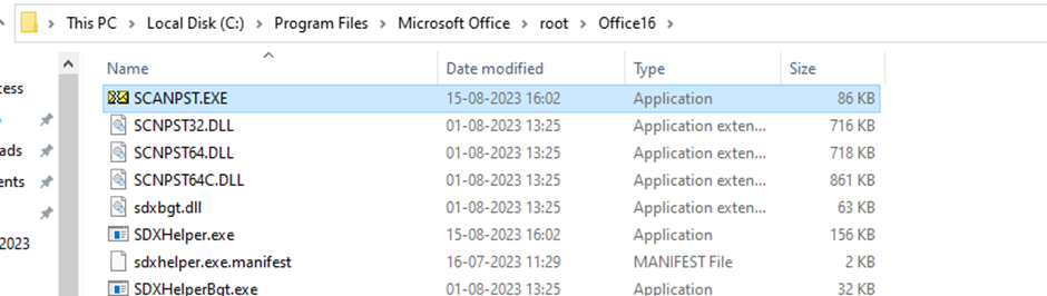 ScanPST exe tool location in the drive 